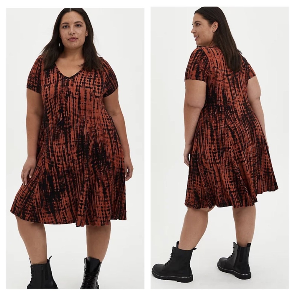 Torrid TRAPEZE Dress Super Soft RUST TIE-DYE Boho Hippie Size 2